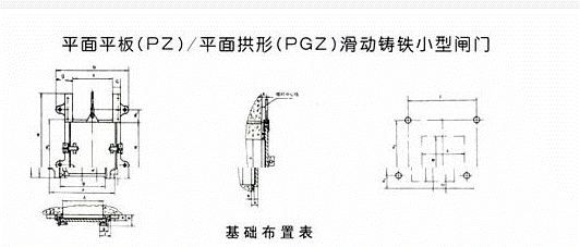 PZ平面铸铁闸门基础布置尺寸参数表