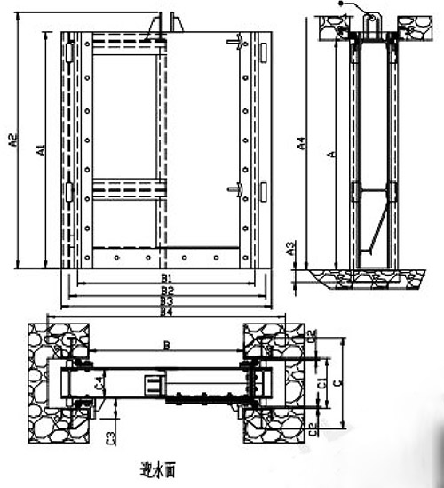 滚轮式平面钢制闸门安装结构图